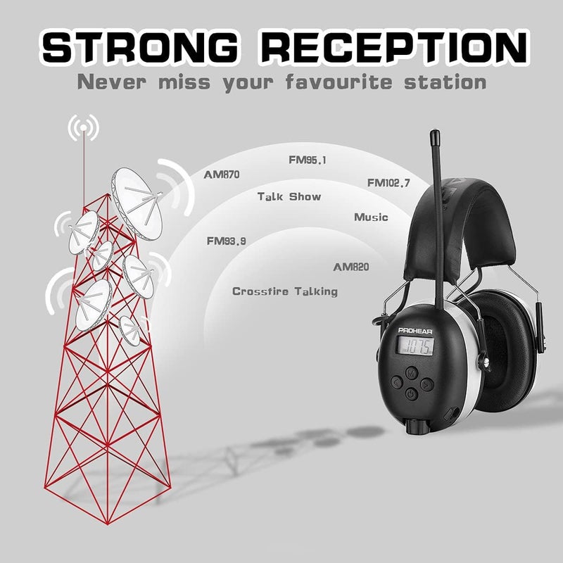 PROHEAR AM FM Digital Ear Protection 25dB NRR Audio Headphones, Noise Reduction Hearing Protection Earmuffs for Lawn Mowing, Workshops, Snowblowing Indoor Outdoor Construction Work - Grey - Image 2